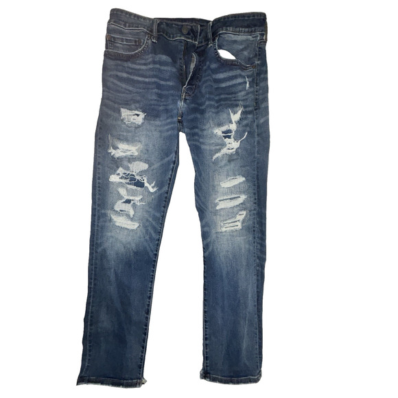 American Eagle Next Level Airflex Distressed Skinny Jeans Men 34X32 Dark Wash - Picture 1 of 10